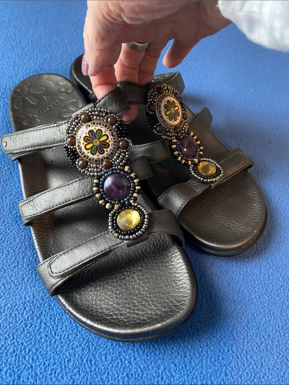 Taos Black Beaded Multi-Stone Slide Sandals - Picture 6 of 13